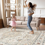 7x9 Area Rug Living Room: Washable Boho Large Neutral Vintage Soft Rugs Stain Resistant Farmhouse Non Slip Indoor Floor Carpet for Bedroom Nursery Kids Playroom Office Dining Room- Cream Blue