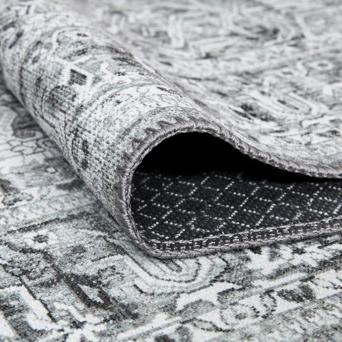 Bloom Rugs Washable Non-Slip 9' x 12' Rug - Gray/Charcoal Traditional Medallion Area Rug for Living Room, Bedroom, Dining Room, and Kitchen - Exact Size: 9' x 12'