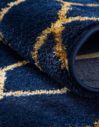 Unique Loom Glam Collection Area Rug - Trellis (7' 10" Round, Navy Blue Gold/ Gold)