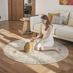 6x6 Beige Round Rug 6ft Living Room Circle Rug Vintage Round Area Rug Non Slip Indoor Carpet for Dining Room Bedroom
