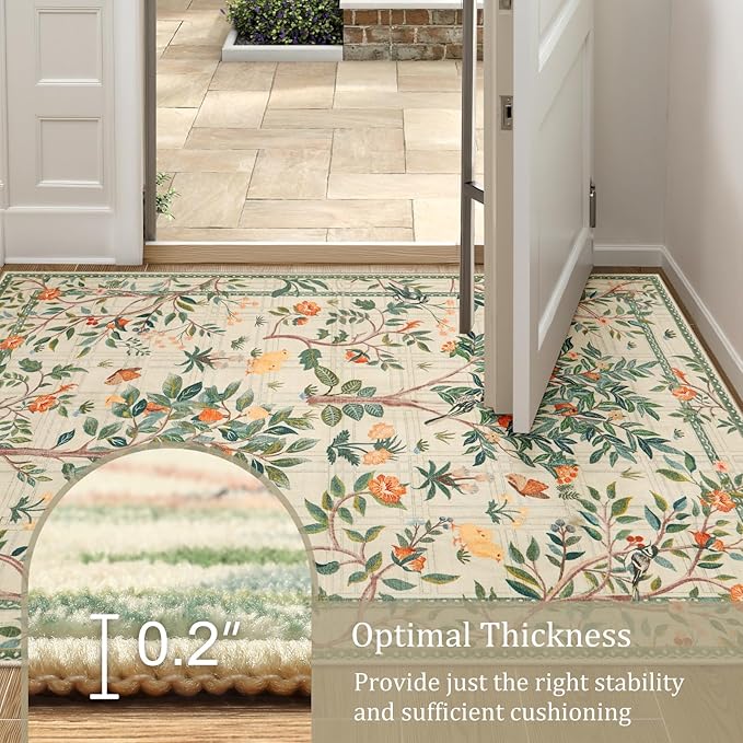 Morebes Washable 8x10 Area Rugs for Living Room, Boho Sage Green Rugs for Bedroom Non Slip, Soft Floral Indoor Floor Carpet for Dining Room Home Office Kids Playroom Foyer Nursery