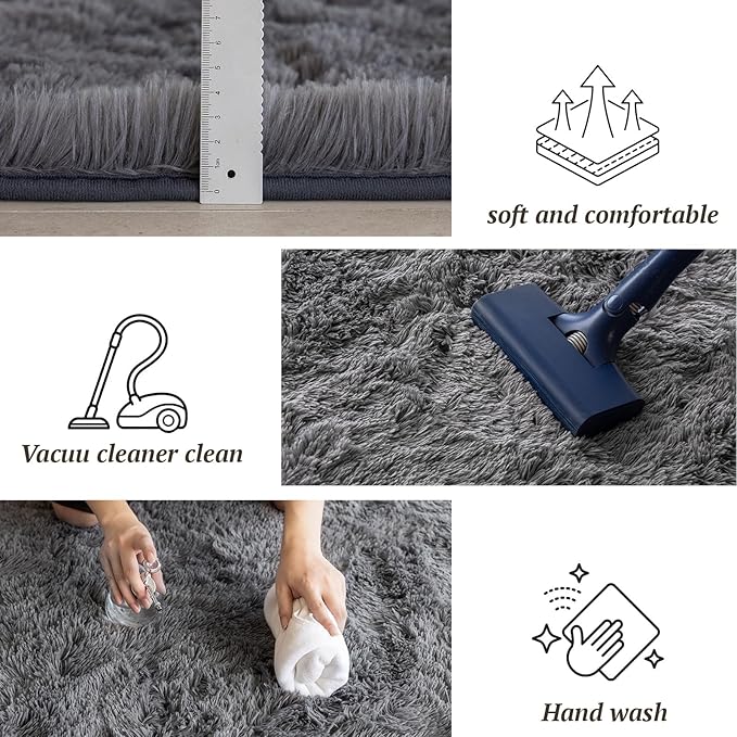 8x10 Area Rugs for Living Room Bedroom, Soft Fluffy Shaggy Bedside Rug, Indoor Floor Carpet for Kids Playroom, Dorms, Nursery Rooms, Home Decor (Grey 8'x10')