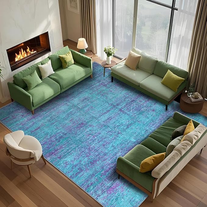 6x8 Area Rugs, Modern Abstract Teal Purple Washable Rug for Living Room, Soft Large Non-Slip Carpet for Bedroom Dining Room Home Office Farmhouse Decor - Teal+Purple