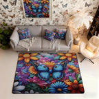 Colorful Butterfly 3x5 Area Rug Rainbow Flowers Rugs for Living Room | Rustic Butterflies Washable Rug, Watercolor Beetles Aesthetic Animal Carpet Indoor Floor Mat