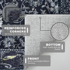 KILOCOCO Hallway Runner 2x7 Rug Runner Printed Vintage Floral Washable Kitchen Runners Non-slip Rubber Backed Runners for Hallways Laundry Room Distressed Boho Rugs for Entryway Bedroom, Navy/Charcoal