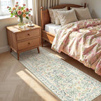 Lahome Washable Runner Rug 2x6, Boho Kitchen Runner Rugs 24 x 72 Non Slip,Vintage Indoor Throw Carpet for Bedside Hallway Entry Bedroom Laundry, Beige/Multi