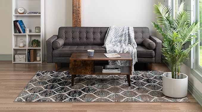 Rugs.com Lattice Frieze Collection Rug – 8' x 11' Blue Multi Medium Rug Perfect for Living Rooms, Large Dining Rooms, Open Floorplans