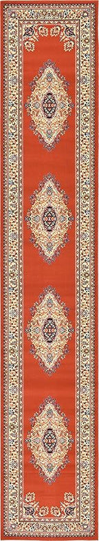 Unique Loom Reza Collection Traditional Persian Style Area Rug, 3 ft x 16 ft 5 in, Terracotta/Ivory