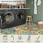 Lahome Floral Round Area Rugs 5Ft - Washable Soft Large Round Rugs for Living Room Non-Slip Throw Lightweight Round Kitchen Rugs, Boho Beige Paisley Print Circle Rugs for Bedroom Office Dining Room