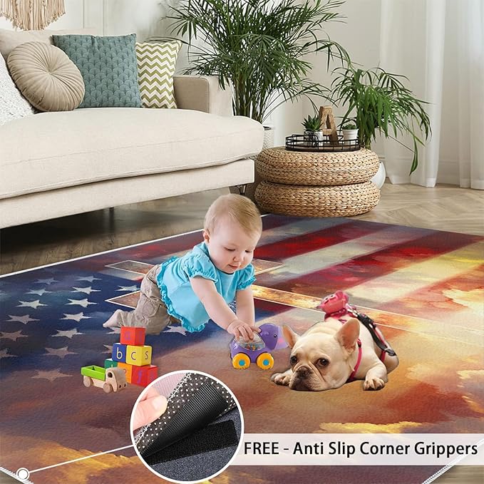 5x7 American Flag Rugs for Bedroom - Stars Stripes Print Rug, Independence Day Rug Non Slip Soft Rugs for Living Room Hardwood Floors Teen Room