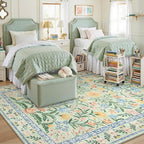 Lahome Machine Washable Area Rugs 8x10 Non Slip, Soft Boho Living Room Rugs, Ultra-Thin Vintage Cottage Throw Carpet for Home Office Dinning Room Kids Playroom, Green/Multi