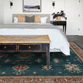 RUGGABLE Washable Vintage Area Rug – Verena Teal Blue 9x12, Stain-Resistant, Non-Slip – Large Machine Washable Rugs for Living Room, Bedroom, Hallway, Entryway & Office–with Standard Pad