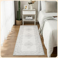Istana Hallway Runner Rug 2.5x8 – Grey/White Cream Entryway Rug -Silk's Soft Touch Runners for Hallways - Stylish Kitchen Runner Rug Non Slip