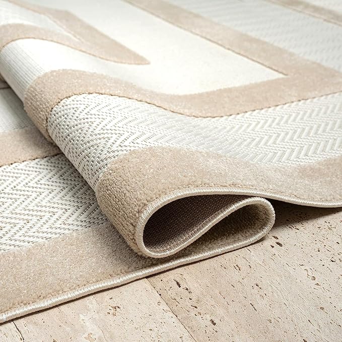 Abani Area Rugs - Modern Minimalist Pattern - Cream Rug for Living Room, Bedroom, Dining Room - Indoor/Outdoor - Easy to Clean - Non-Shedding - 5' x 8'