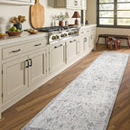 jinchan Kalen Runner Rug 2x10 Washable Hallway Rug Vintage Indoor Thin Retro Floor Cover Distressed Gray Floral Country Lightweight Non Slip Carpet for Entryway Bathroom Bedroom Living Room Grey
