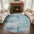 Round 5ft Area Rug Modern Abstract Washable for Living Room Entryway Dining Room Home Office Teal Gray