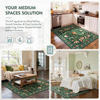 Moynesa Living Room Rug 5x7, Washable Modern Cottage Green Area Rugs for Bedroom Dining Room, Farmhouse Aesthetic Floral Bird Print Carpet, Vintage Home Decor Open Floor Areas Non-Slip Protection