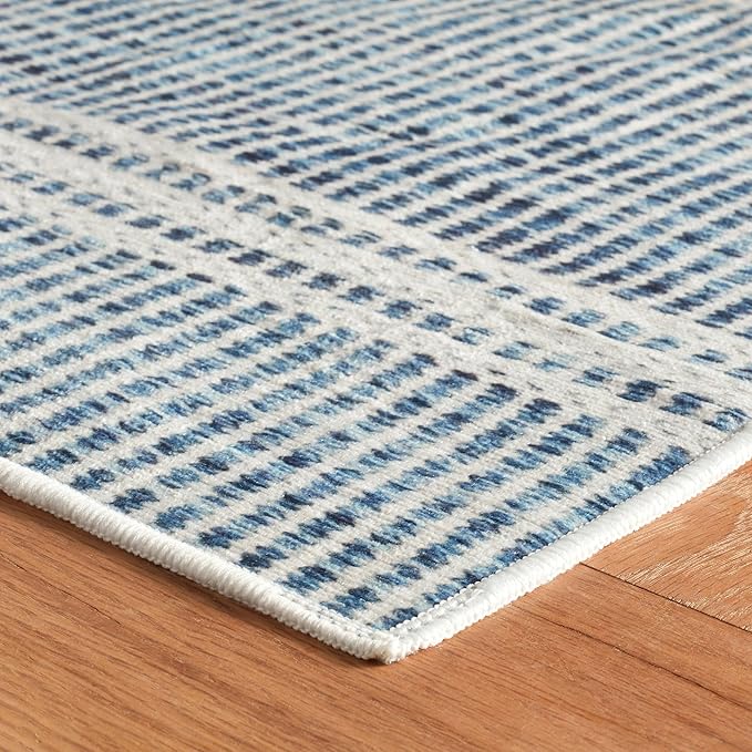 Dash & Albert Malta Blue Machine Washable Rug, 8.5 X 11.5 Feet, Blue Stripe Pattern