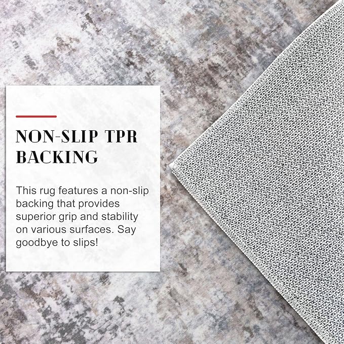 Modern Abstract 3x12 Runner Rug, Beige Grey Neutral Washable Long Kitchen Runner Non-Slip Soft Hallway Rug Runner Thin Print Faux Wool Floor Carpet for Entryway Hall Bedroom