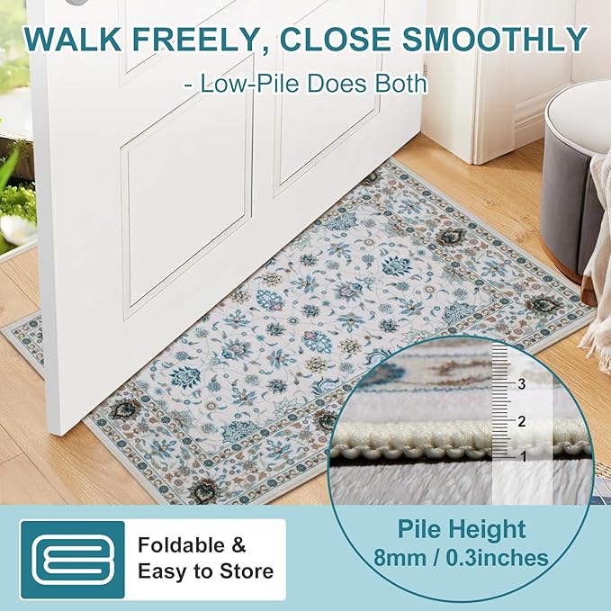 WILLSUN Washable Area Rugs, 5x7 Non-Slip Boho Large Area Rugs for Living Room, Bedroom, Machine Washable Vintage Rug, Indoor Floral Print Carpet for Home Decor, Kid & Pet Friendly Mat
