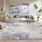 Washable Area Rugs 6'x8' Non-Slip Modern Abstract Soft for Living Room Entryway Bedroom Nursery, Print Pattern, Purple Grey Cream Yellow