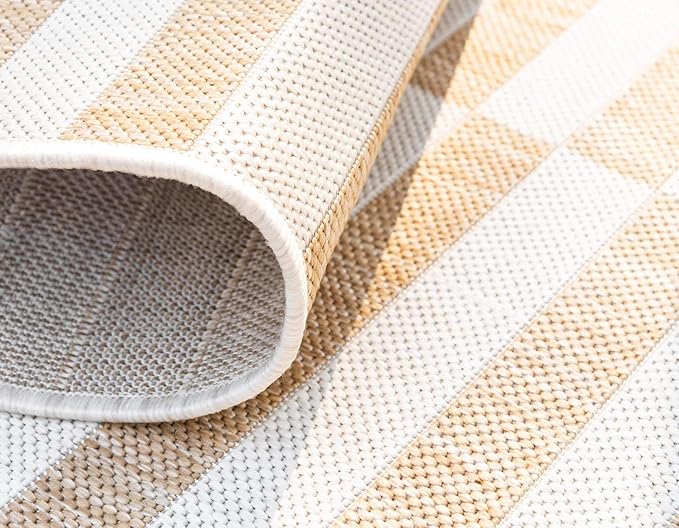 Unique Loom Outdoor Striped Collection Area Rug - Striped (2' x 6' 1" Runner, Taupe/Ivory)