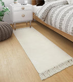 Collive Hallway Runner Rug, 2' x 5' Soft Washable Kitchen Runner Rug, White/Beige Contemporary Modern Laundry Room Rugs Indoor Hand-Woven Cotton Carpet for Bedroom Entryway Front Door Farmhouse