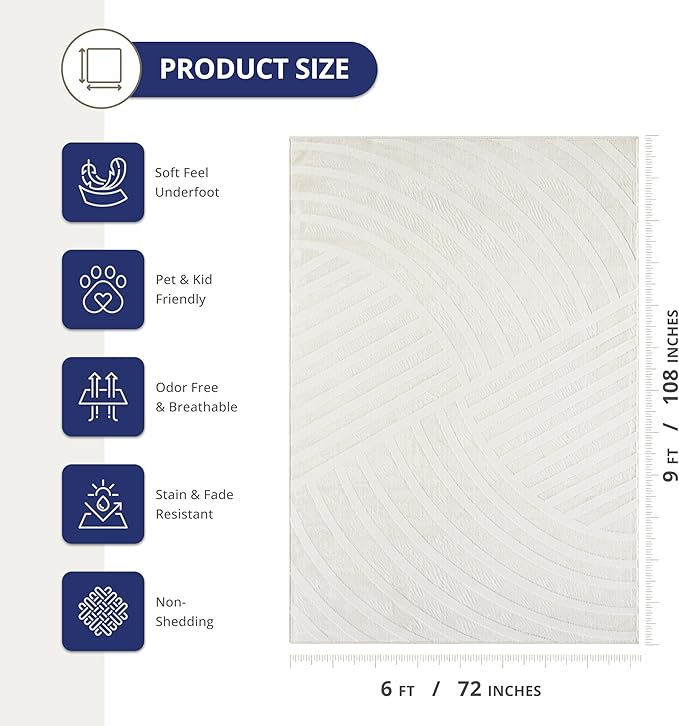 Abani Zen 6' x 9' Cream Rug – Neutral Modern Linear Pattern, Large Soft Area Rug for Living Room & Bedroom, Durable & Easy to Clean