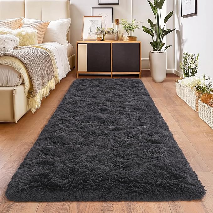 Fluffy Area Rugs for Living Room, Soft Shaggy Carpets for Living Room, Upgrade Anti-Slip Fuzzy Rugs for Kids' Room, Perfect Decor for Modern Home Charcoal 2x6 Feet