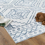 jinchan Moroccan 2x3 Rug for Entryway - Machine Washable Rug Modern Geometric Kitchen Soft Faux Wool Non-Slip Indoor Doormat Ultra-Thin Carpet for Entrance Bathroom Bedroom Living Room (2x3ft, Blue)