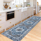 KOZYFLY Long Runners for Hallways 2.6x10 Ft Washable Kitchen Runner Rug Boho Runner Rug for Entryway Indoor Blue Printed Oriental Faux Wool Stair Runner Floor Carpet Runner for Stair Kitchen Hall