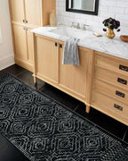 Wonnitar Moroccan Runner Rugs for Hallway 2'6"x8', Black Washable Boho Kitchen Non-Slip Rug Runner, Geometric Tribal Long Soft Bathroom Accent Area Rug for Entryway Laundry Bedroom (Black,2'6"x8')