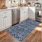 KUTA 3x5 Boho Area Rug for Living Room, Moroccan Washable Kitchen Rugs Non Slip, Navy Blue Ultra Soft Print Distressed Geometric Low-Pile Entry Throw Carpet for Bedroom Nursery Dorm Decor