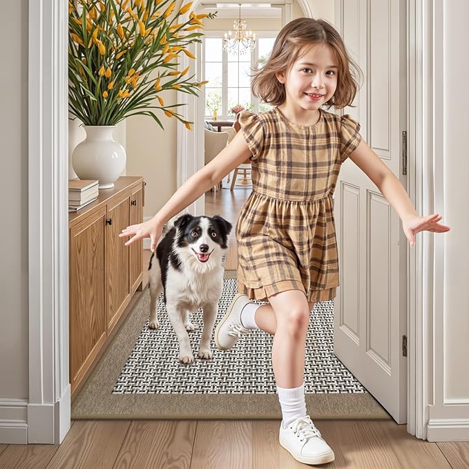 LUMI Inside Door Mat for Entry 20"x32", Absorbent, Dirt Trapper, Low Profile Thin, Non Slip Mats with Rubber Backing, Ideal for Indoor, High Traffic, Garage, Entrance, Classic Beige