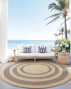 DEXI Round Jute Rug Natural Fiber 6x6, Braided Woven Area Rugs No Shed, Large Soft Neutral Rustic Carpet Mat for Indoor Outdoor Patio Dining Living Room Bedroom Farmhouse, 6ft, Beige/Black