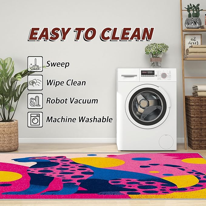 Leopard Rug for Entryway Indoor - 3x4ft - Colorful Abstract Geometric Animal Pop Art Washable Non Slip Low Pile Small Rug for Bedroom, Leopard Carpets Room Decor & Gifts