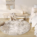 8x8 Washable Round Rug Brown Grey Abstract Living Room Bedroom Area Rug Neutral Modern Non Slip Soft Low Pile Indoor Carpet for Dining Room Office Entryway