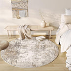 8x8 Washable Round Rug Brown Grey Abstract Living Room Bedroom Area Rug Neutral Modern Non Slip Soft Low Pile Indoor Carpet for Dining Room Office Entryway