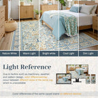 5x7 Area Rugs Living Room Rug - Floral Vintage Morris-Inspired Washable Carpet, Low Pile Non-Shedding Stain Resistance Boho Soft Carpet for Bedroom, Dining Room, Office, Farmhouse (5'x7' Blue/Orange)