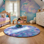 Ophanie Soft Fluffy Shaggy Rugs for Bedroom Living Room Dorm Nursery Home Decor Aesthetic, Color Rainbow Purple,Size 4' Round