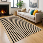 KOZYFLY 5x7 Ft Area Rug Striped Outdoor Rug Brown and Black Washable Indoor Outdoor Rug Cotton Outdoor Patio Rugs Farmhouse Rugs for Living Room Carpet for Patio Dining Room Bedroom
