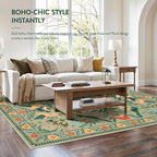 Moynesa Green Washable 8x10 Area Rugs for Living Room Bedroom Dining Room, Modern Farmhouse Country Floral Bird Print Pattern Medallion Carpet, Aesthetic Home Decorations Open Floor Areas Protection