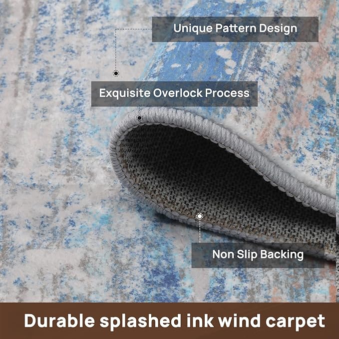 Abstract 5x7 Area Rug for Living Room Dining Room Office Bedroom Blue