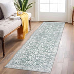 Vintage Floral 2x6 Runner Rug, Sage Green White Washable Kitchen Runner Rug Non-Slip Hallway Rug Runner Thin Printed Faux Wool Super Soft Carpet for Entryway Bedroom Laundry Room Indoor