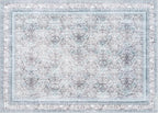 Phantoscope Washable Area Rug 5'x7' Non-Slip, Vintage Neutral Rugs for Living Room, Bedroom, Dining Room, Distressed Boho Floral Medallion Pattern, Low-Pile Foldable Floor Carpet, Blue/Grey