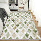 Checkered Rug, Washable 6x8 Rug for Living Room, Geometric Rhombus Patterned Indoor Carpet, Checkered Decor for Home, Bedroom, Soft Non Slip Thin Design FER40