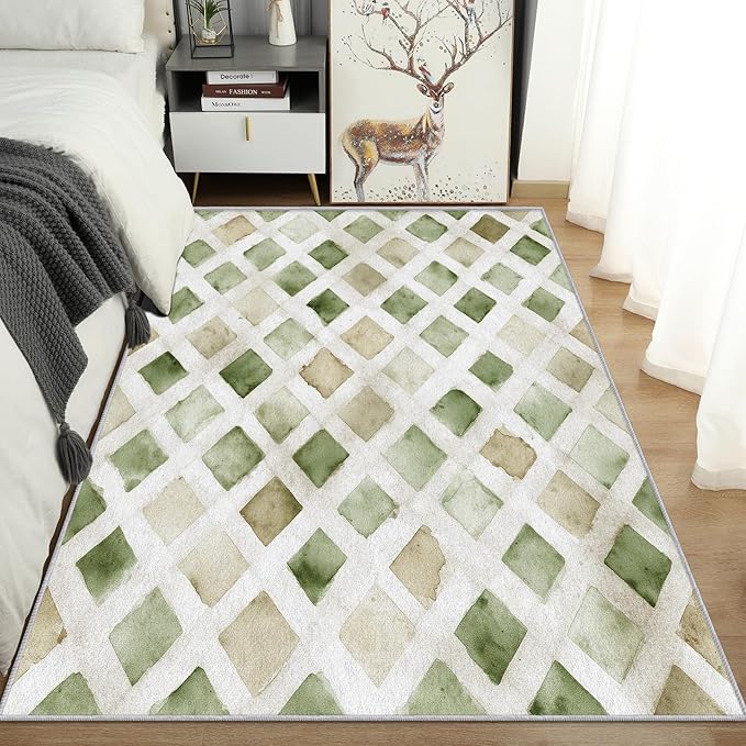 Checkered Rug Small, Washable 2x3 Throw Rug for Entryway, Geometric Rhombus Patterned Indoor Door Mat, Checkered Decor for Home, Bedroom, Soft Non Slip Thin Design FER32