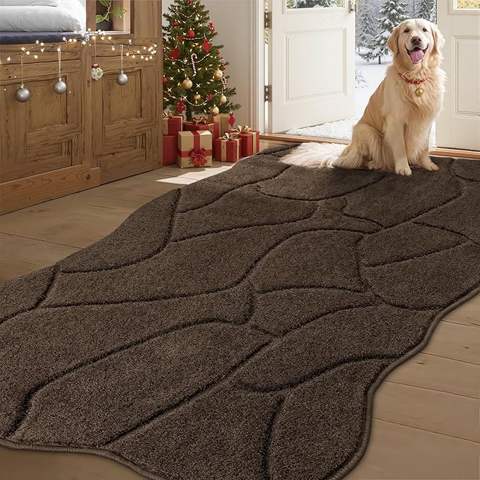 BSICPRO Large Dog Door Mat for Muddy Paws, 35x59 Absorbent Dirt Trapper Long Door Mat, Non-Slip Washable Mud Mat for Dogs, Polyester Microfiber Soft Pet Rug for Entryway, Mud Dog Paws, Patio (Latte)