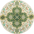 Phantoscope Washable Round Area Rug 6ft Non-Slip, Vintage Boho Rugs for Living Room, Bedroom, Dining Room, Neutral Green Floral Medallion Pattern, Low-Pile Foldable Floor Carpet, Forest Green/Cream