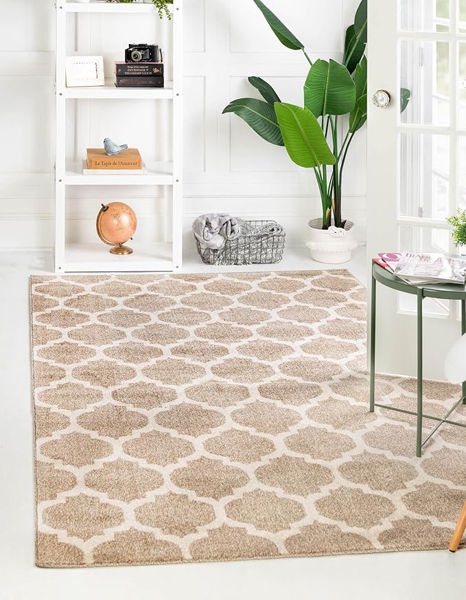 Rugs.com Lattice Collection Rug – 9' x 12' Light Brown Medium Rug Perfect for Living Rooms, Large Dining Rooms, Open Floorplans